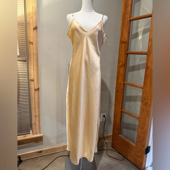 Free People Champagne Satin Maxi Slip Dress L | 90s Minimalist style - Picture 2 of 5